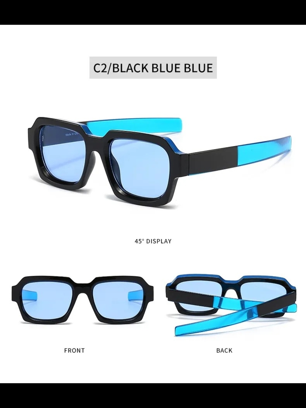 Black & Blue Square Frame Sunglasses